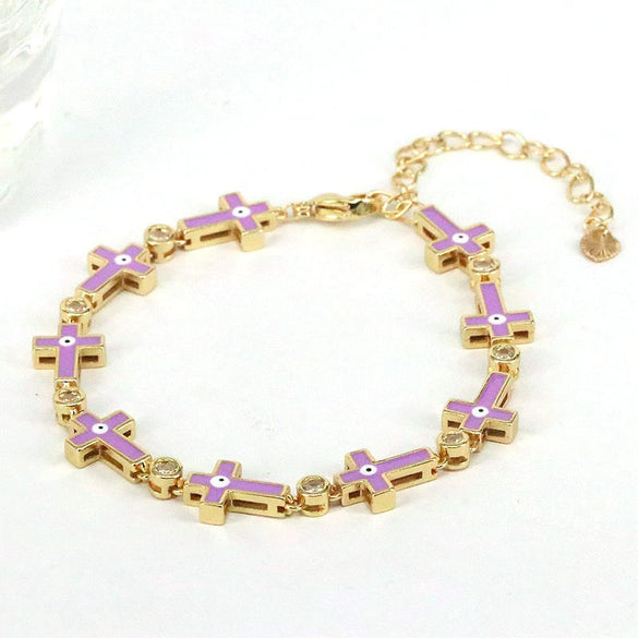 Simple Colorful Oil Dripping Evil Eye Geometric Bracelet For Women Copper Zircon Enamel Electroplated