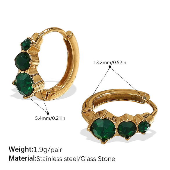 Simple Colorful Zircon Inlaid 316L Stainless Steel Electroplated Retro Earrings For Women