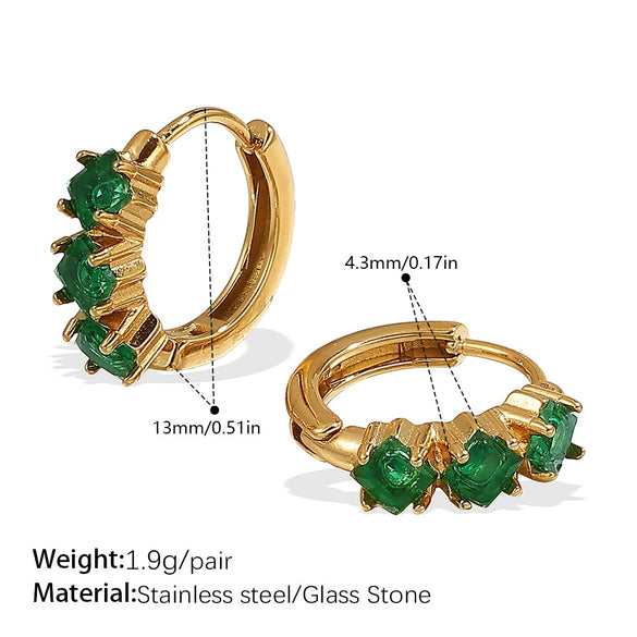 Simple Colorful Zircon Inlaid 316L Stainless Steel Electroplated Retro Earrings For Women