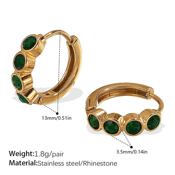 Simple Colorful Zircon Inlaid 316L Stainless Steel Electroplated Retro Earrings For Women