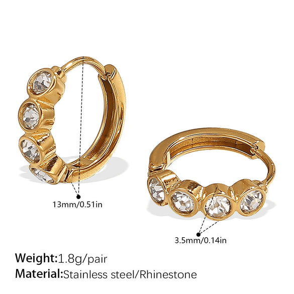 Simple Colorful Zircon Inlaid 316L Stainless Steel Electroplated Retro Earrings For Women