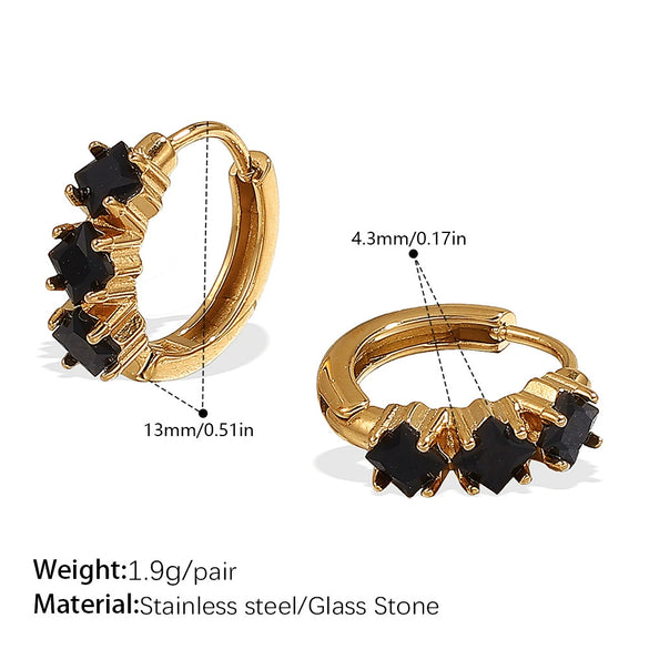 Simple Colorful Zircon Inlaid 316L Stainless Steel Electroplated Retro Earrings For Women