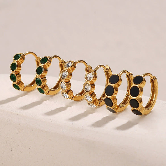 Simple Colorful Zircon Inlaid 316L Stainless Steel Electroplated Retro Earrings For Women