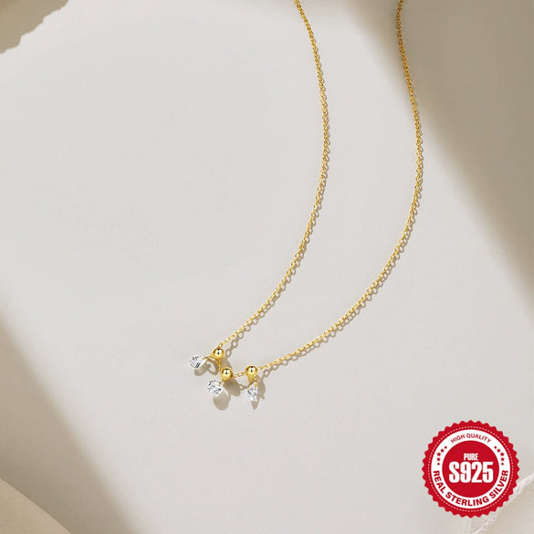Simple Commute S925 Sterling Silver Adjustable Round Zircon Pendant Drape Necklace And Bracelet With Geometric Pattern And Electroplating Treatment For Women