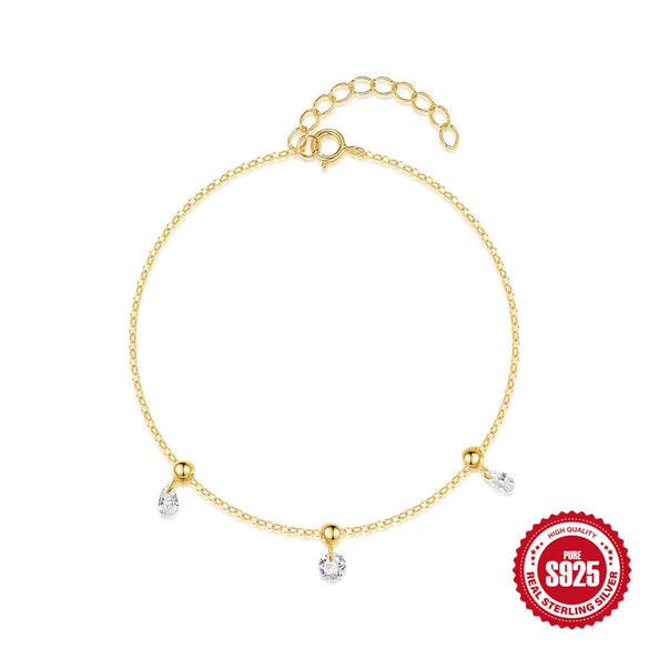 Simple Commute S925 Sterling Silver Adjustable Round Zircon Pendant Drape Necklace And Bracelet With Geometric Pattern And Electroplating Treatment For Women