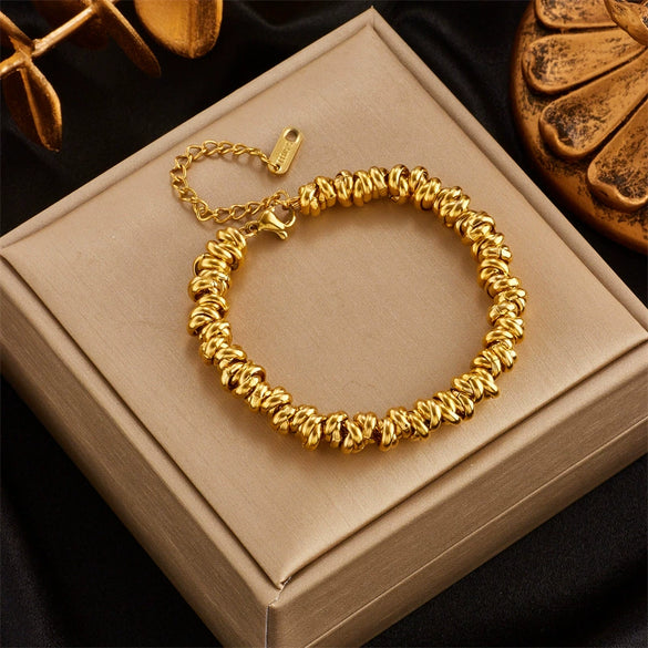 Simple Contrast Color Titanium Steel Circle Beaded Woven Retro Personality All Match Women's Bracelet With Electroplating