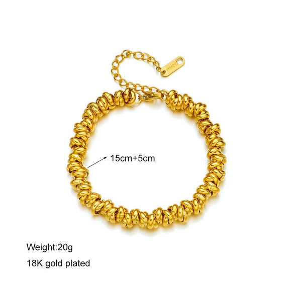 Simple Contrast Color Titanium Steel Circle Beaded Woven Retro Personality All Match Women's Bracelet With Electroplating