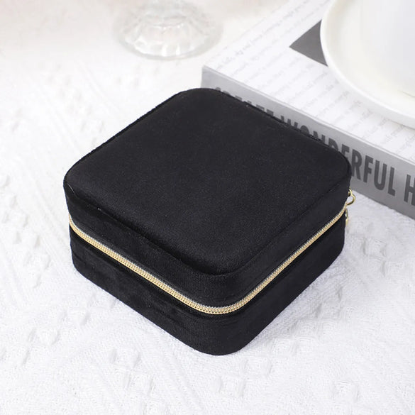 Simple Convenient Square Solid Color Zipper Jewelry Box