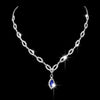 Simple Copper Claw Chain Rhinestone Royal Blue Horse Eye Earrings Necklace Set