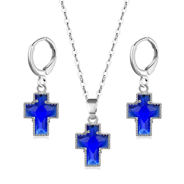 Simple Copper Inlaid Zircon Cross Earrings And Necklace Jewelry Set With O Chain For Women