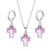 Simple Copper Inlaid Zircon Cross Earrings And Necklace Jewelry Set With O Chain For Women