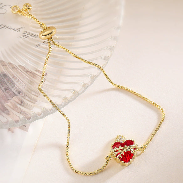 Simple Copper Plated 18K Gold Red Zircon Love Bracelet For Women With Micropaved Geometric Design Adjustable And Niche Personality