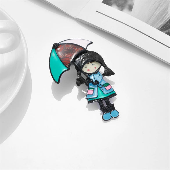 Simple Creative Cute Cartoon Little Girl Umbrella Badge Alloy Decorative Brooch With Oil Dropping Treatment