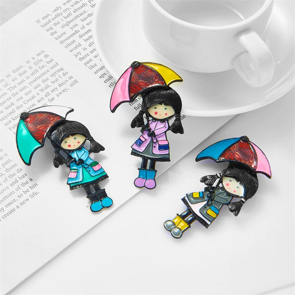 Simple Creative Cute Cartoon Little Girl Umbrella Badge Alloy Decorative Brooch With Oil Dropping Treatment