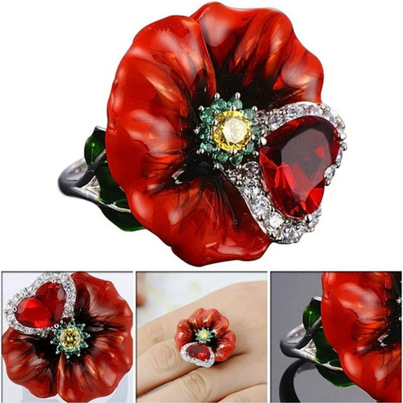 Simple Creative Metal Flower And Peach Heart Earrings With Orange Red Zircon And Electroplated Handmade Finish