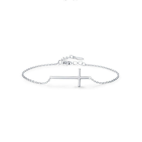 Simple Cross S925 Sterling Silver Bracelet For Women With Mirror Design And Geometric Styling Electroplated