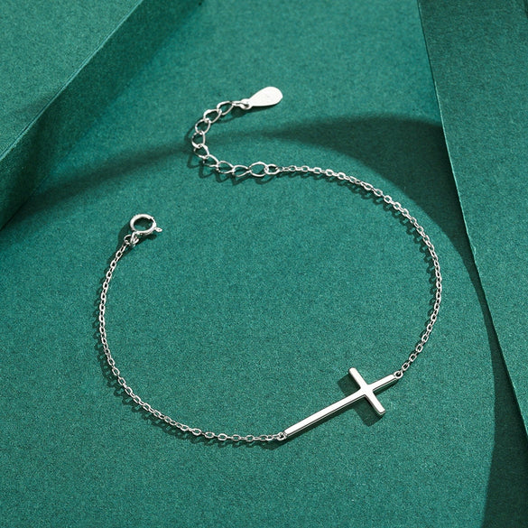 Simple Cross S925 Sterling Silver Bracelet For Women With Mirror Design And Geometric Styling Electroplated