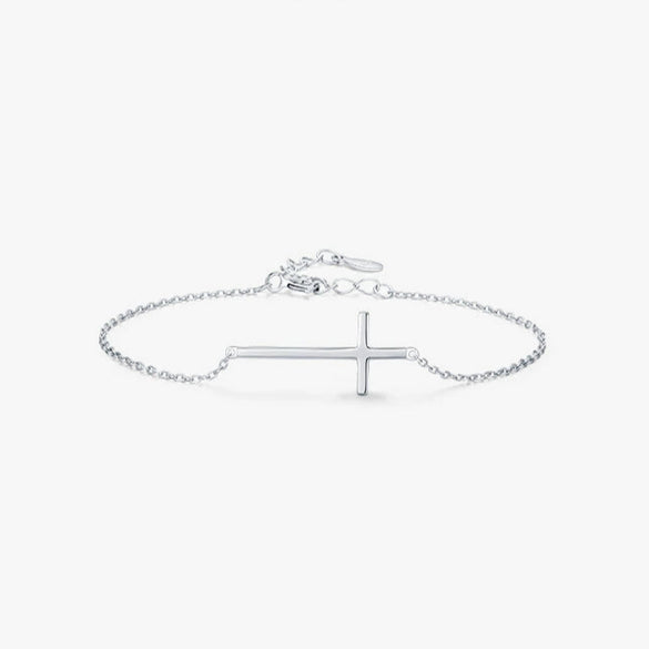 Simple Cross S925 Sterling Silver Bracelet For Women With Mirror Design And Geometric Styling Electroplated