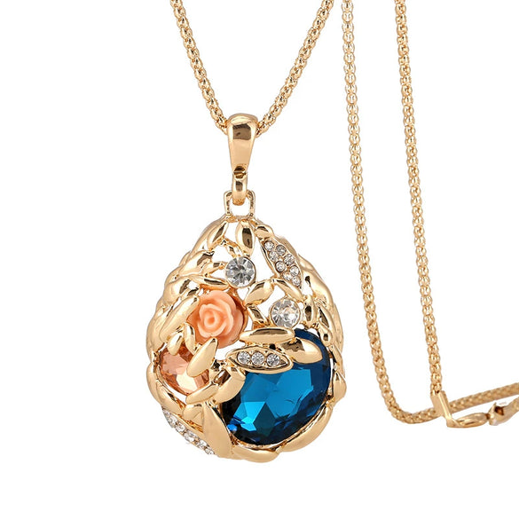 Simple Crystal Wheat Ear Necklace Women Alloy Corn Chain Long Sweater Chain Fashion Versatile Pendant Accessory