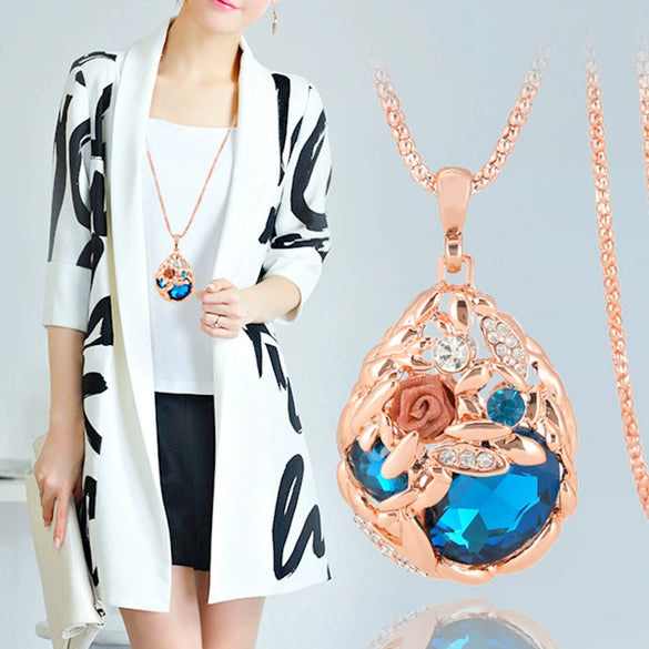 Simple Crystal Wheat Ear Necklace Women Alloy Corn Chain Long Sweater Chain Fashion Versatile Pendant Accessory