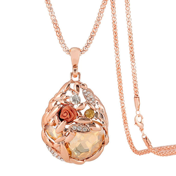 Simple Crystal Wheat Ear Necklace Women Alloy Corn Chain Long Sweater Chain Fashion Versatile Pendant Accessory