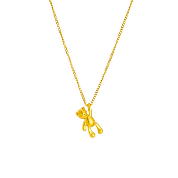 Simple Cute Cartoon Three Dimensional Glossy Bear Pendant Titanium Steel Necklace With Metal Chain Electroplated