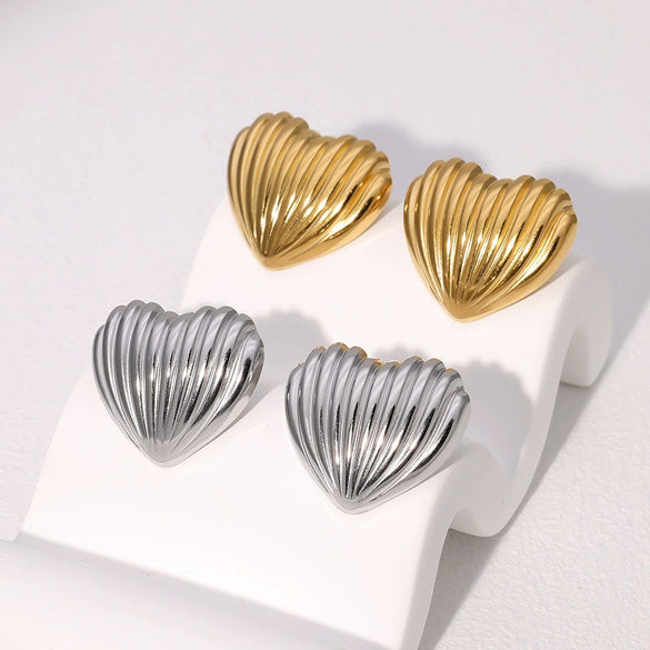 Simple Cute Sweet Love Heart Stainless Steel Electroplated Earrings For Women