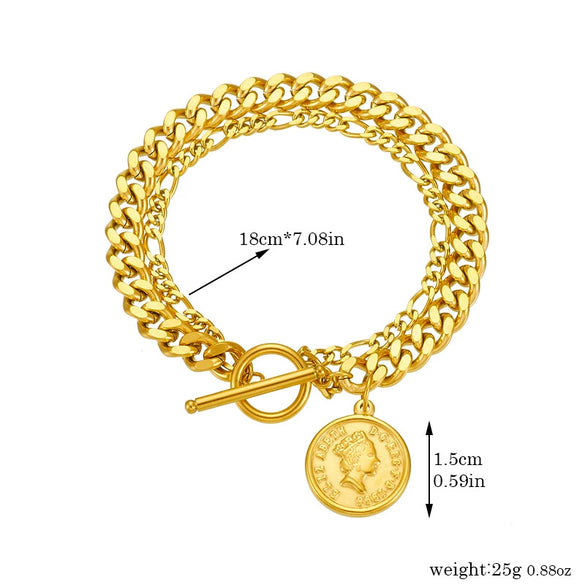 Simple Design Allmatch Stitching Doublelayer Hiphop Distinctive Unisex Titanium Steel Bracelet With Geometric Pattern And Electroplating Treatment
