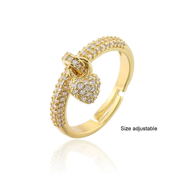 Simple Design Copper Plated 18K Gold Open Heart Ring With Micropaved Zircon For Women