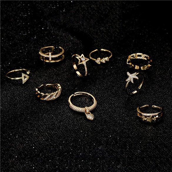 Simple Design Copper Plated 18K Gold Open Heart Ring With Micropaved Zircon For Women