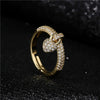 Simple Design Copper Plated 18K Gold Open Heart Ring With Micropaved Zircon For Women