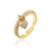 Simple Design Copper Plated 18K Gold Open Heart Ring With Micropaved Zircon For Women
