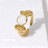 Simple Design Flower Stainless Steel Open Ring For Women Oil Dropping 18K Gold Plated