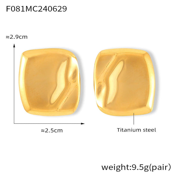 Simple Design Glow Surface Bump Square Titanium Steel Earrings With 18K Gold Plated Electroplating And Geometric Pattern