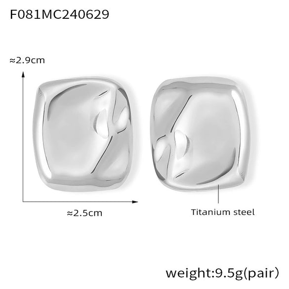 Simple Design Glow Surface Bump Square Titanium Steel Earrings With 18K Gold Plated Electroplating And Geometric Pattern