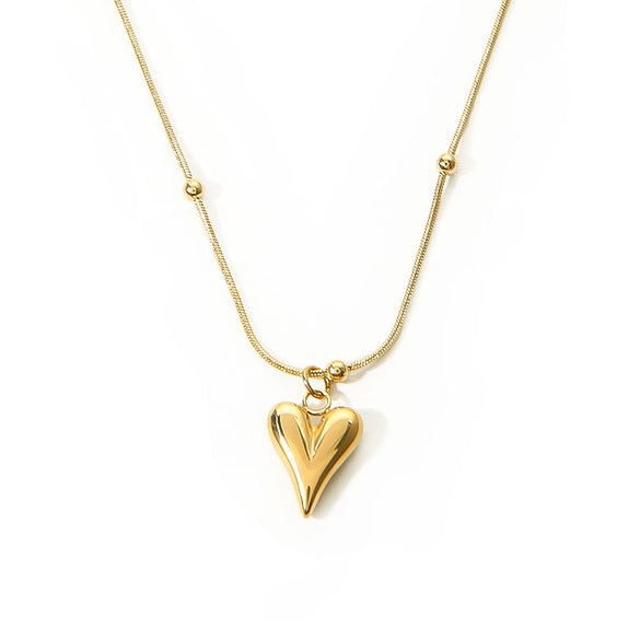 Simple Design Love Necklace With Globoid Heart Pendant For Ladies Made Of Stainless Steel And Titanium Steel With Pvdp Furnace Real Gold Treatment