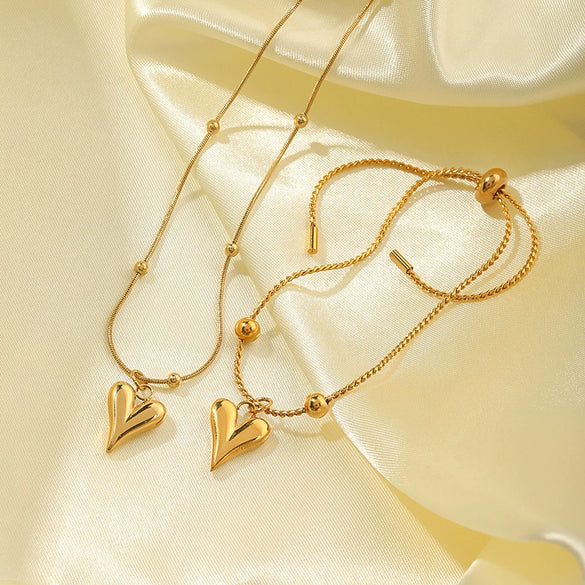 Simple Design Love Necklace With Globoid Heart Pendant For Ladies Made Of Stainless Steel And Titanium Steel With Pvdp Furnace Real Gold Treatment