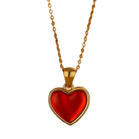Simple Design Stainless Steel Heart Pendant Necklace For Women With Electroplating Treatment And Ochain