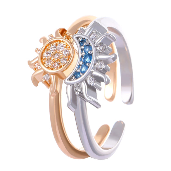 Simple Design Sun Moon Stars Couple Ring Copper Electroplated