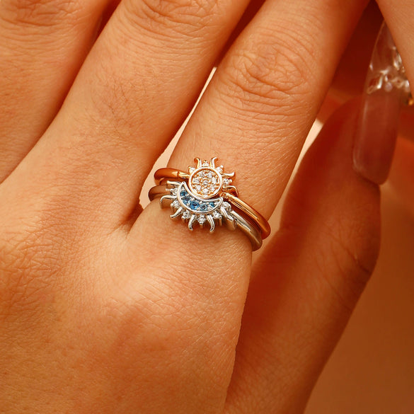Simple Design Sun Moon Stars Couple Ring Copper Electroplated