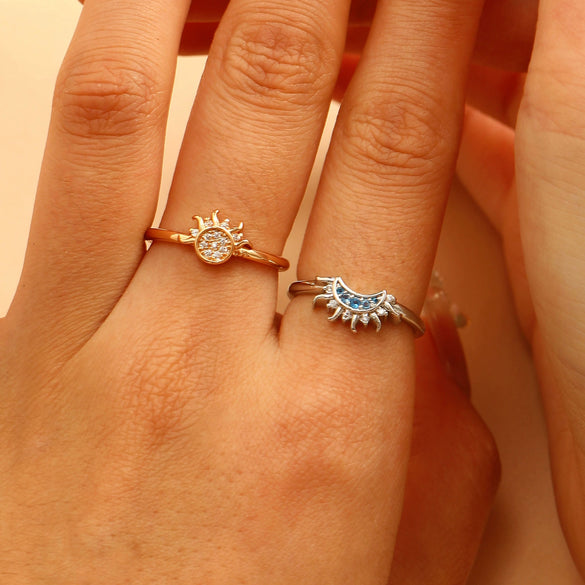 Simple Design Sun Moon Stars Couple Ring Copper Electroplated
