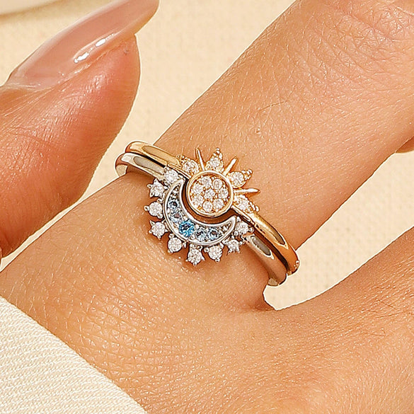 Simple Design Sun Moon Stars Couple Ring Copper Electroplated
