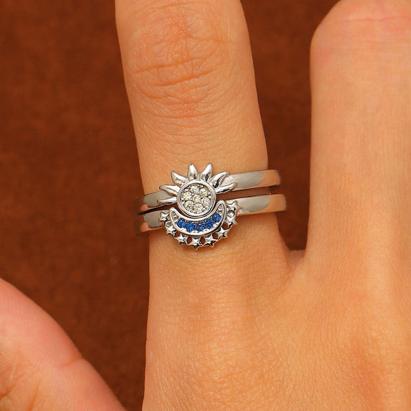 Simple Design Sun Moon Stars Couple Ring Copper Electroplated