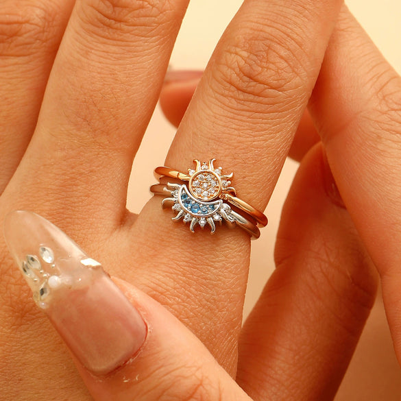 Simple Design Sun Moon Stars Couple Ring Copper Electroplated