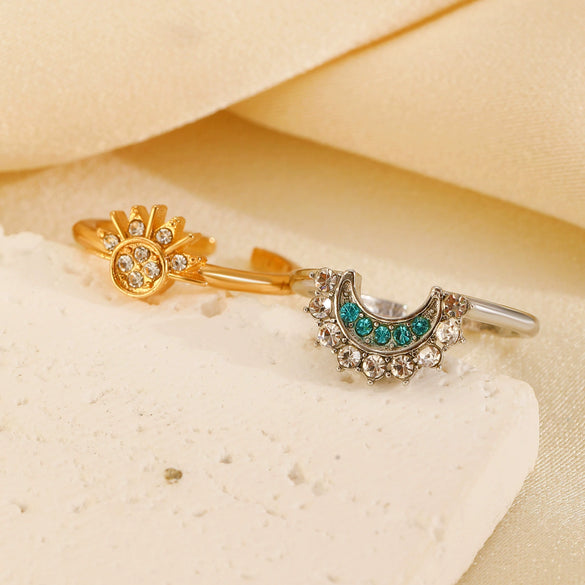 Simple Design Sun Moon Stars Couple Ring Copper Electroplated