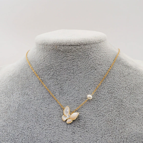 Simple Design Women's Titanium Steel Clavicle Necklace With Bow Pattern And Diamond Design
