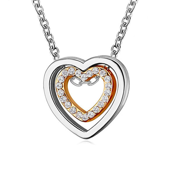 Simple Double Heart Pendant O Chain Necklace For Women Alloy With Electroplating All Match Full Diamond Hollow Crystal Design