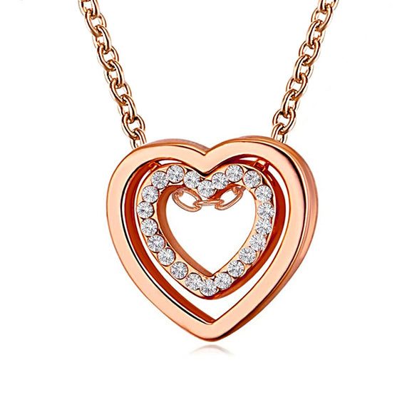 Simple Double Heart Pendant O Chain Necklace For Women Alloy With Electroplating All Match Full Diamond Hollow Crystal Design