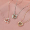 Simple Double Heart Pendant O Chain Necklace For Women Alloy With Electroplating All Match Full Diamond Hollow Crystal Design