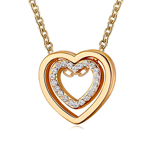Simple Double Heart Pendant O Chain Necklace For Women Alloy With Electroplating All Match Full Diamond Hollow Crystal Design